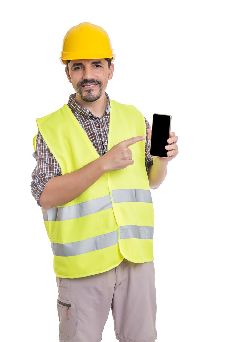 Ingénieur masculin gai avec smartphone