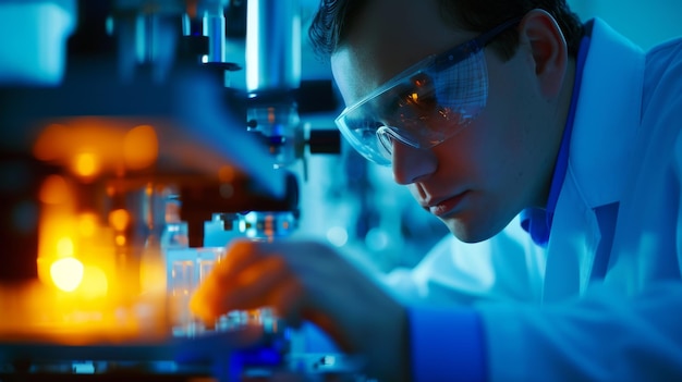 Photo ingénieur en matériaux utilisant la spectroscopie à fluorescence aux rayons x pour analyser un alliage métallique