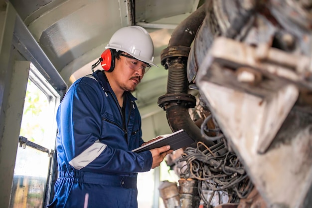 Ingénieur moteur inspectant de grosses machines en usineTechnicien de maintenance de moteurs ferroviairesResponsable mécanique de réparation de moteurs