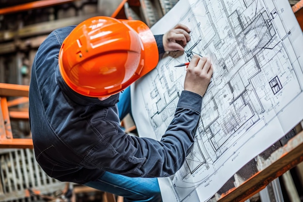 Ingénieur naval travaillant sur un plan de navire