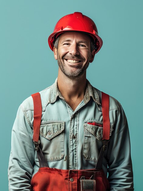 Ingénieur ouvrier masculin avec un visage souriant dans le contexte professionnel