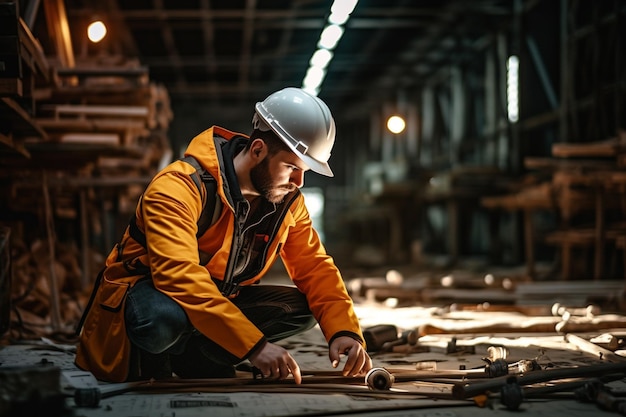 un ingénieur photo inspecte son travail sur un chantier de construction