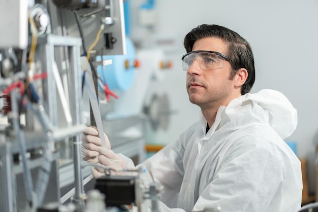 Ingénieur portant un équipement de protection individuelle ou une machine de contrôle et d'inspection d'EPI en usine