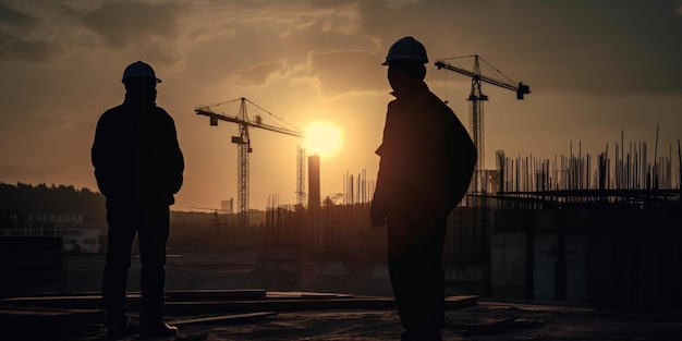 Ingénieur Silhouette et projet de contrôle des travailleurs sur le chantier de construction