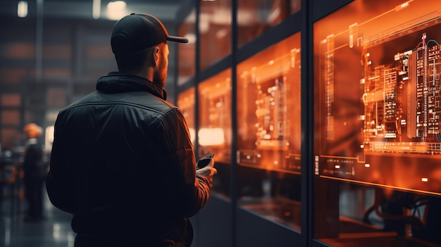 Photo ingénieur de la surveillance de la robotique de soudage dans l'industrie de l'exploitation de la fabrication intelligente 40 concept