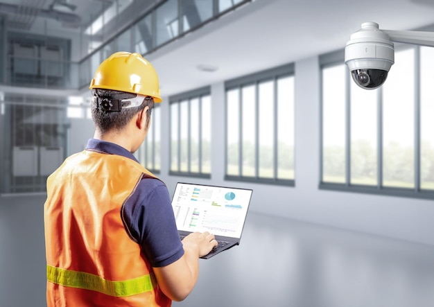 Ingénieur travaillant avec une caméra de sécurité en usine