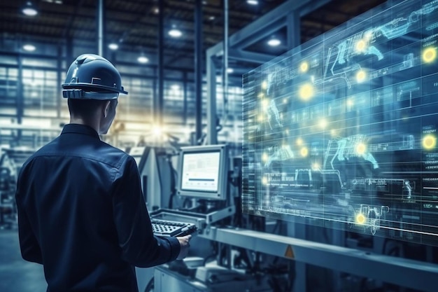 ingénieur travaillant sur un ordinateur dans une usine