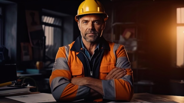 Un ingénieur en uniforme professionnel représenté dans un portrait avec des outils à la main