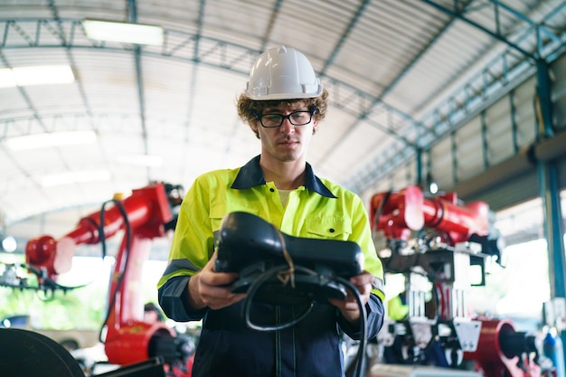 L'ingénieur d'usine configure une usine de production complexe