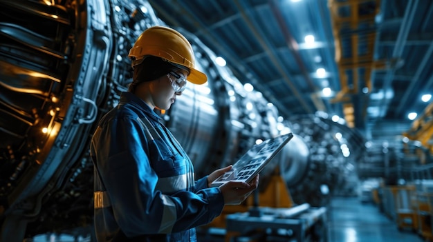 Photo ingénieur utilisant une tablette dans l'usine concept industriel et technologique