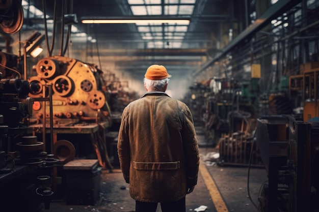 Ingénieur vieil homme casquette atelier d'assemblage de voitures Générer AI