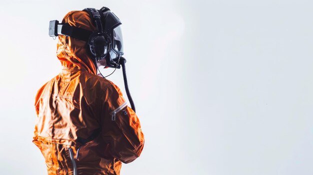 Ingénieur de vol portant une combinaison d'aviation avec un casque et un équipement technique