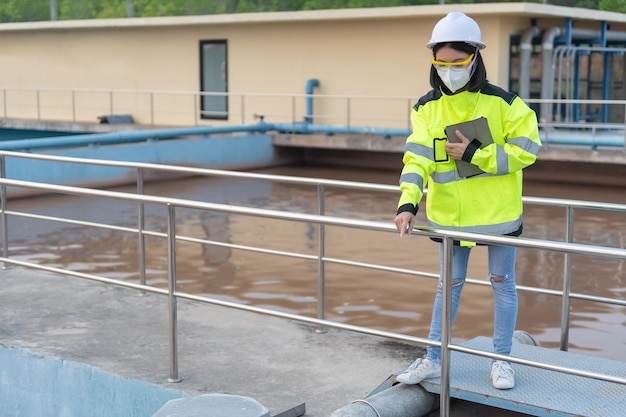 Des ingénieurs en environnement travaillent dans des usines de traitement des eaux uséesIngénierie de l'approvisionnement en eau travaillant dans une usine de recyclage de l'eau pour la réutilisation