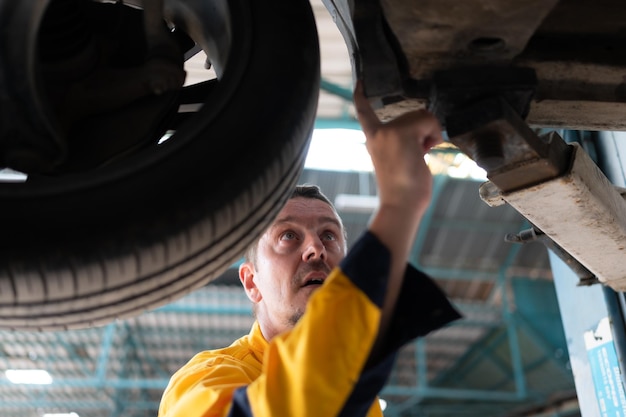 Les ingénieurs et les mécaniciens utilisent la technologie pour détecter les défauts de fonctionnement du moteur dans le garage