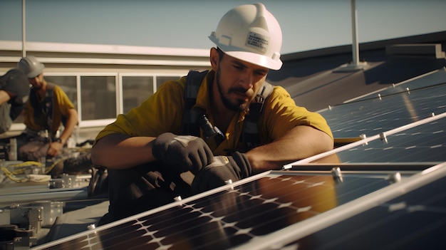 Ingénieurs réparateurs de panneaux solaires de maintenance IA générative