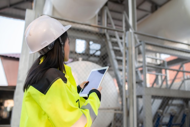 Les ingénieurs travaillent sur le lieu de travail pour contrôler le calendrier de maintenance préventive de l'hélium liquideThaïlandais