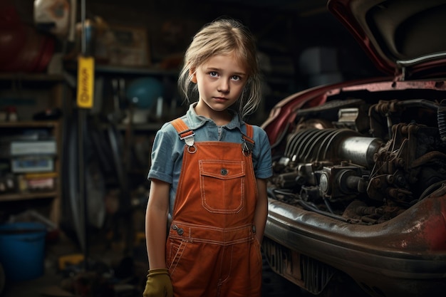 Ingénieux Mécanicien automobile enfant fille garage Moteur moteur Générer Ai