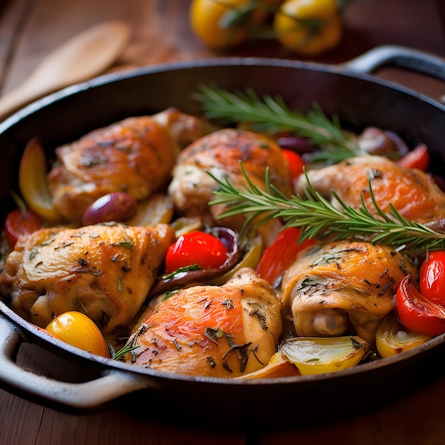 Ingrédient délicieux pour la cuisine restaurant poulet citron herbes pommes de terre tomates olives