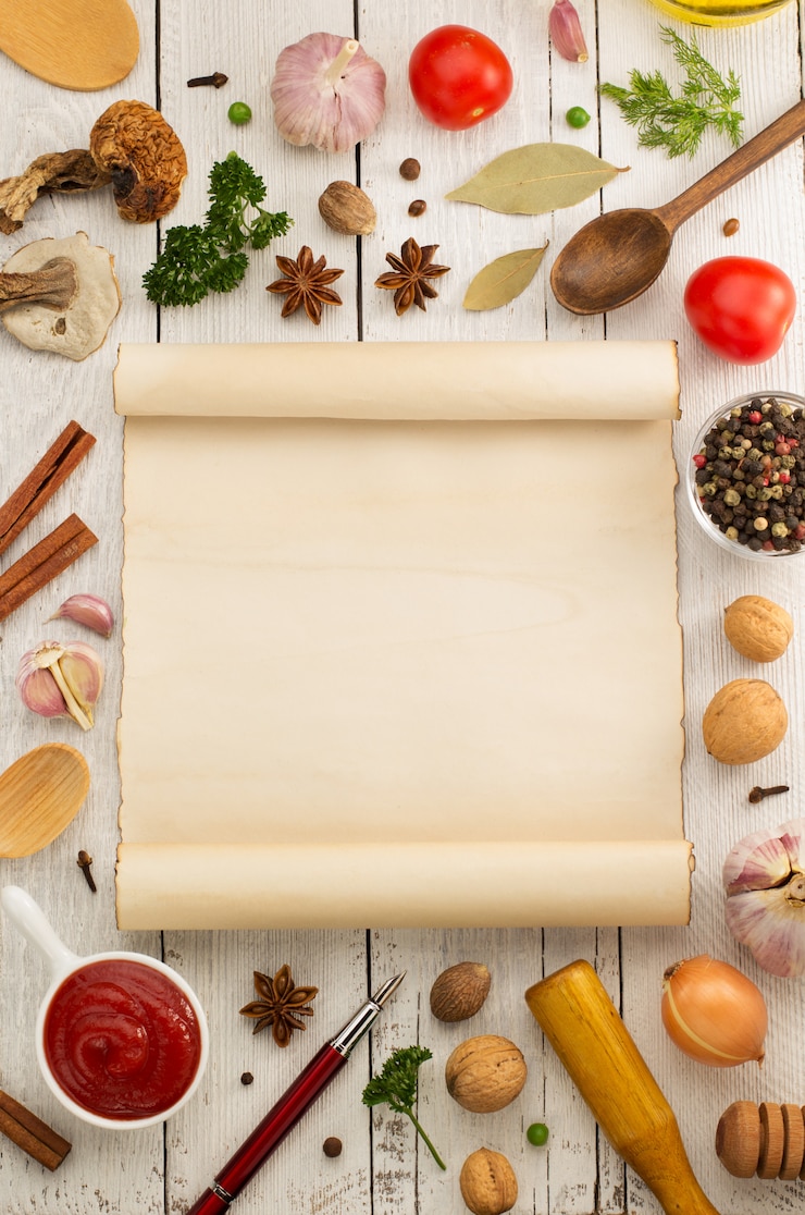 Photo ingrédients alimentaires et épices sur fond blanc