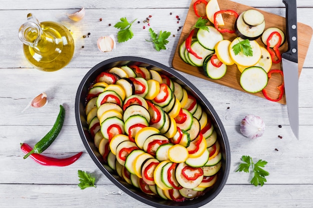 Ingrédients crus pour une casserole française traditionnelle