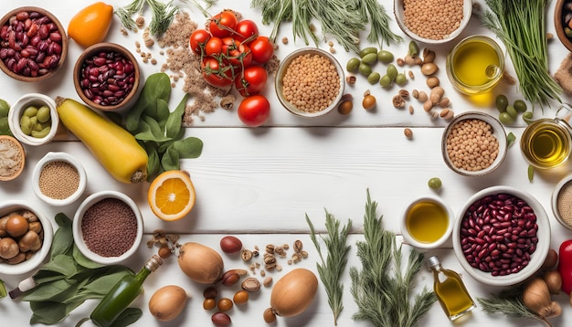 Photo ingrédients de cuisine végétariens d'hiver flatlay de légumes et de fruits