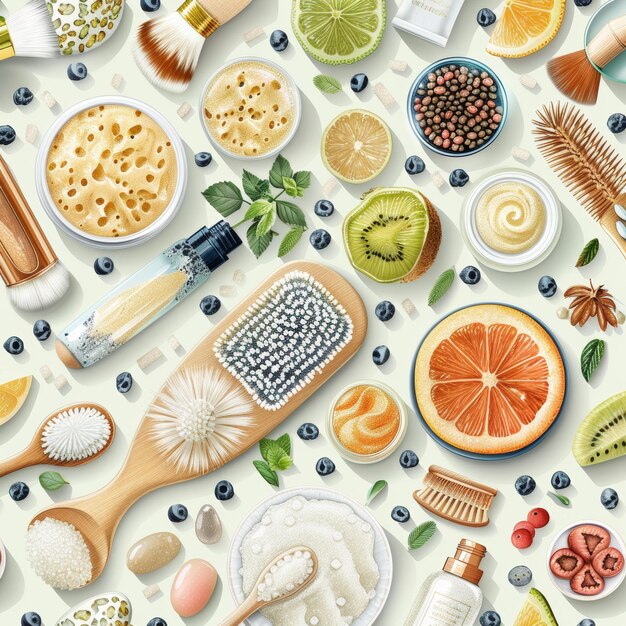 Photo ingrédients naturels de soins de la peau fond de motif sans couture