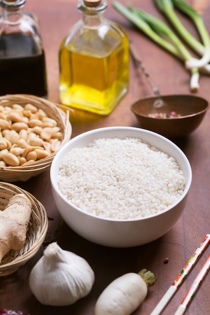 Ingrédients de la nourriture chinoise, légumes et riz