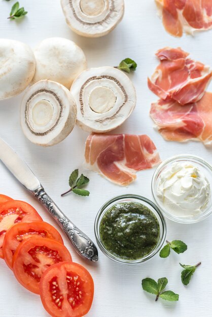 Ingrédients pour burger aux champignons