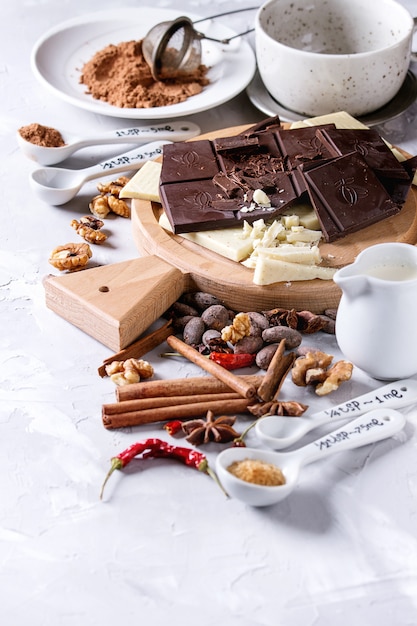 Ingrédients pour chocolat chaud