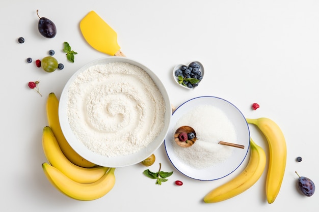 ingrédients pour le gâteau aux bananes