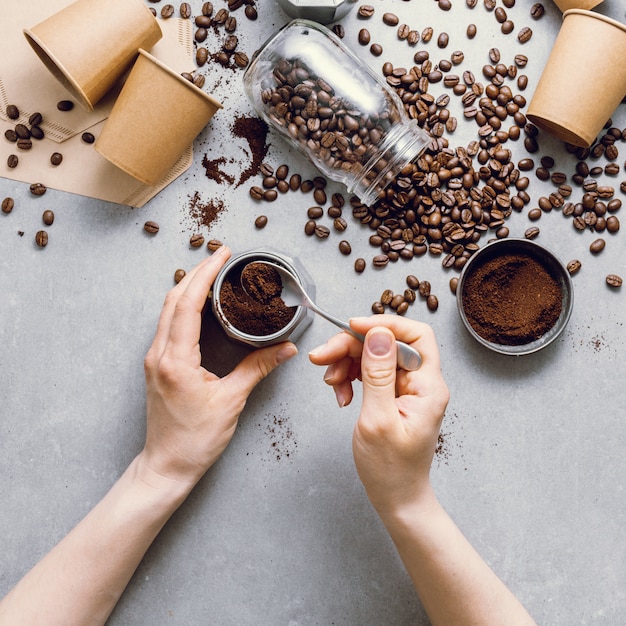 Ingrédients pour préparer le café à plat