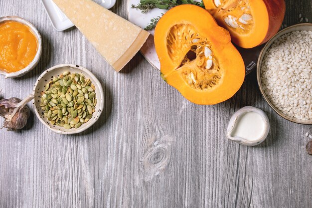 Ingrédients pour risotto à la citrouille