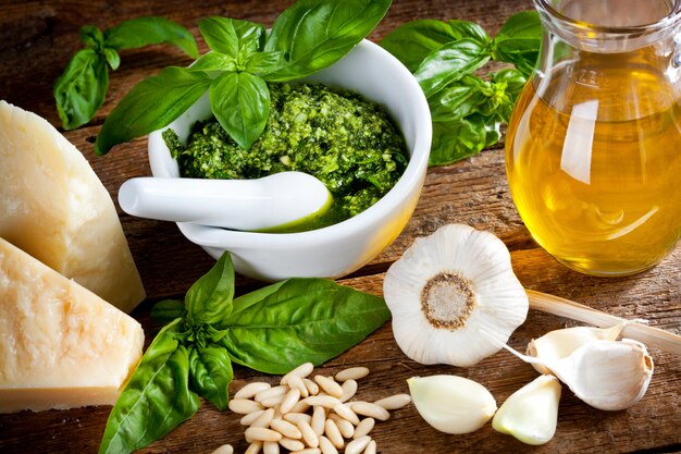 Ingrédients pour la sauce pesto.