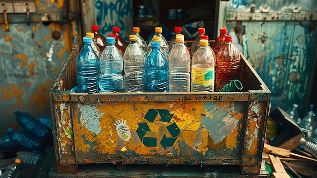 Initiative de recyclage d'une boîte de bouteilles en plastique