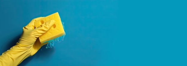 Injectez un peu de joie dans votre routine de nettoyage avec un gant jaune et une éponge sur bleu