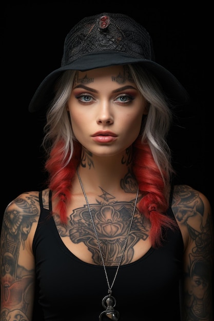 Photo inke captivant un tatouage audacieux sur une belle fille célébrant l'art la confiance et l'individualité de l'expression de soi féminine art du corps frappant dans une exposition hypnotisante de beauté et d'audace