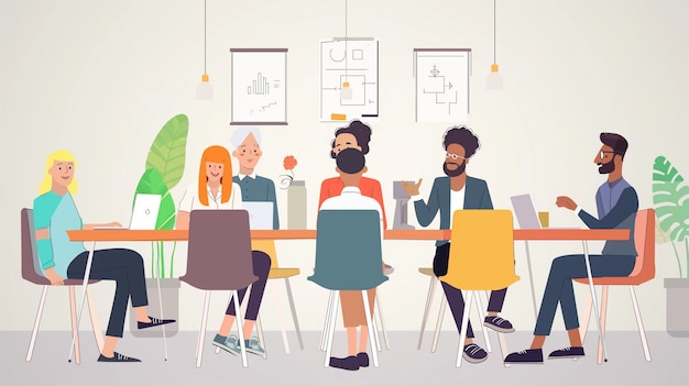 Innovation collaborative: un brainstorming d'équipe diversifiée dans un bureau moderne