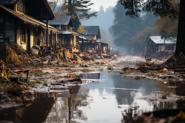 Photo inondation accablante après débordement de rivière ia générative