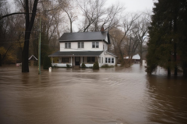 Inondations dans la rue de la ville Generative AI