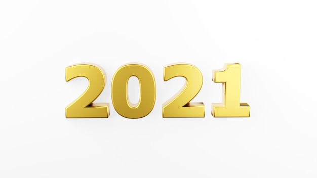 Inscription or 2021 isolée sur fond blanc. Bonne année 2021. Illustration pour la publicité. Rendu 3D.