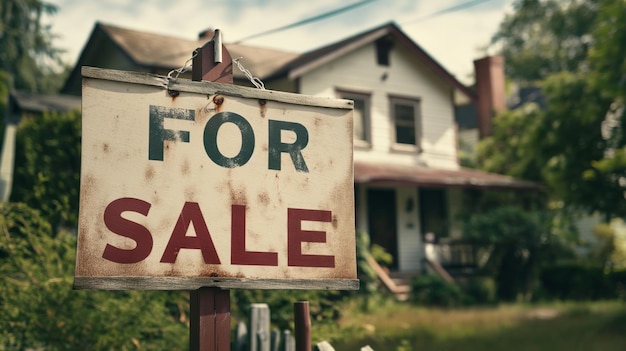 Photo inscription sur le panneau de vente de la maison en arrière-plan vente de l'achat de la propriété