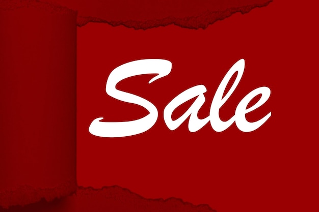 Inscription de vente Sur fond rouge Papier déchiré Réductions promotions 50 % Vente