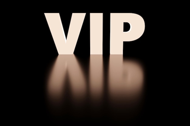 Photo inscription en verre de luxe vip sur podium noir lumière douce fond lisse rendu 3d