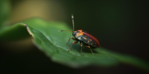 Un insecte aux couleurs vibrantes sur une grande feuille