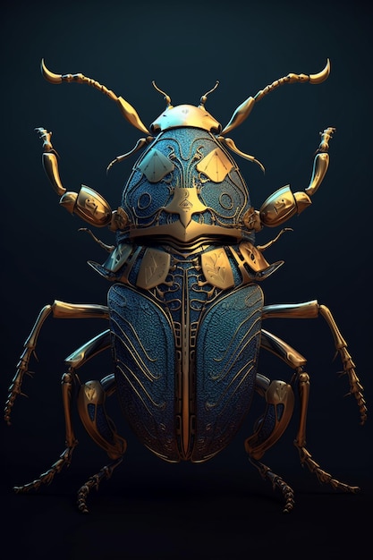 Un insecte aux motifs métalliques dorés et bleus