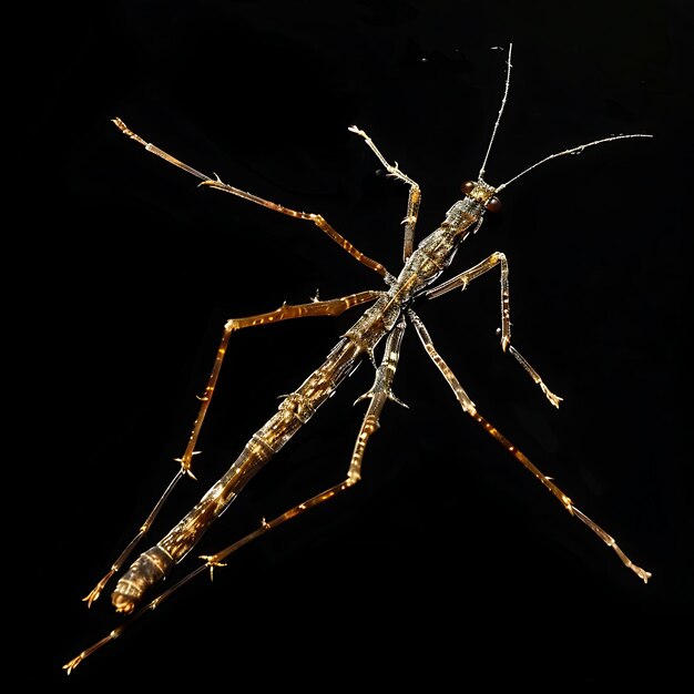 Photo insecte à bâton avec un corps long et mince formé dans l'eau materia art de fond concept brillant y2k