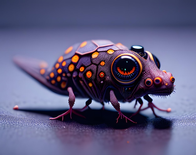 Un insecte coloré avec des marques orange et violettes et le mot insecte dessus.