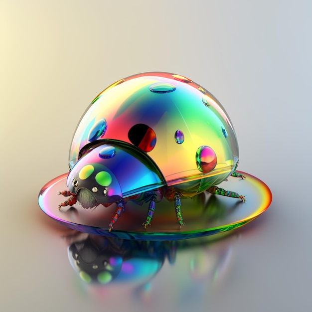 Un insecte de couleur arc-en-ciel est assis sur une bulle avec le mot " dessus ".