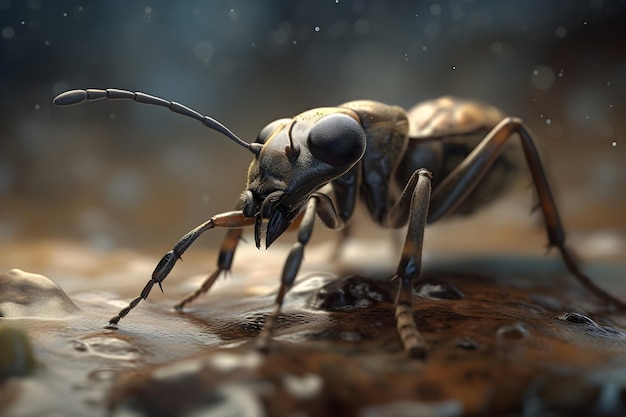 Un insecte dans une flaque d'eau avec le mot fourmi dessus