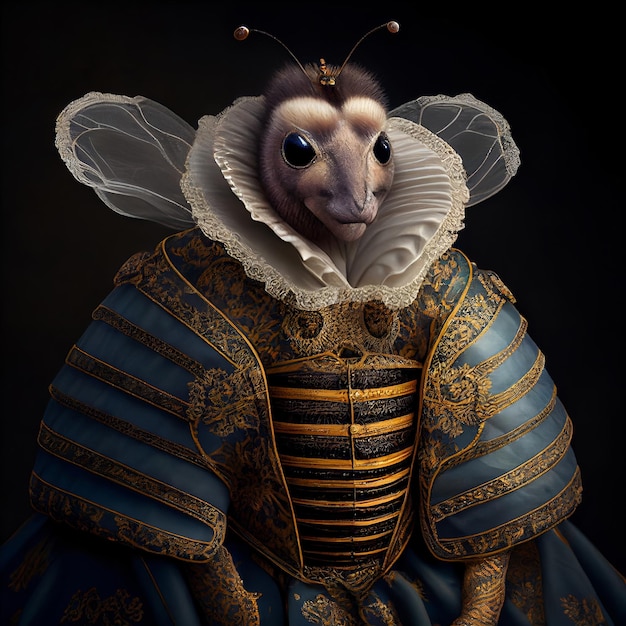 Un insecte dans une robe avec un papillon dessus.